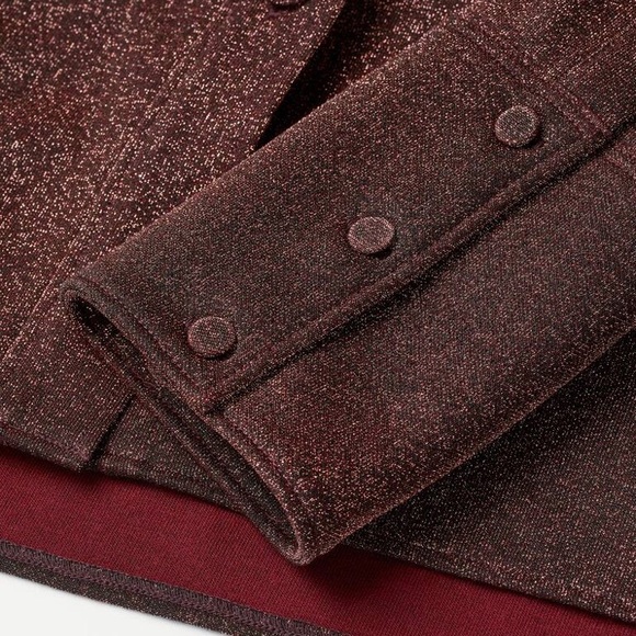 NWT H&M Studio Collection Rust Red Long Sleeve Glittery Metallic Jersey Shirt S - Picture 5 of 8